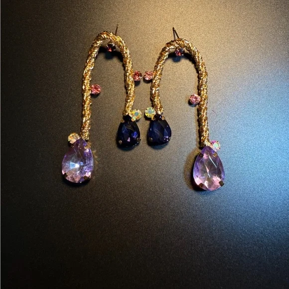Elegant Gold and Purple Drop Earrings - Picture 2 of 3